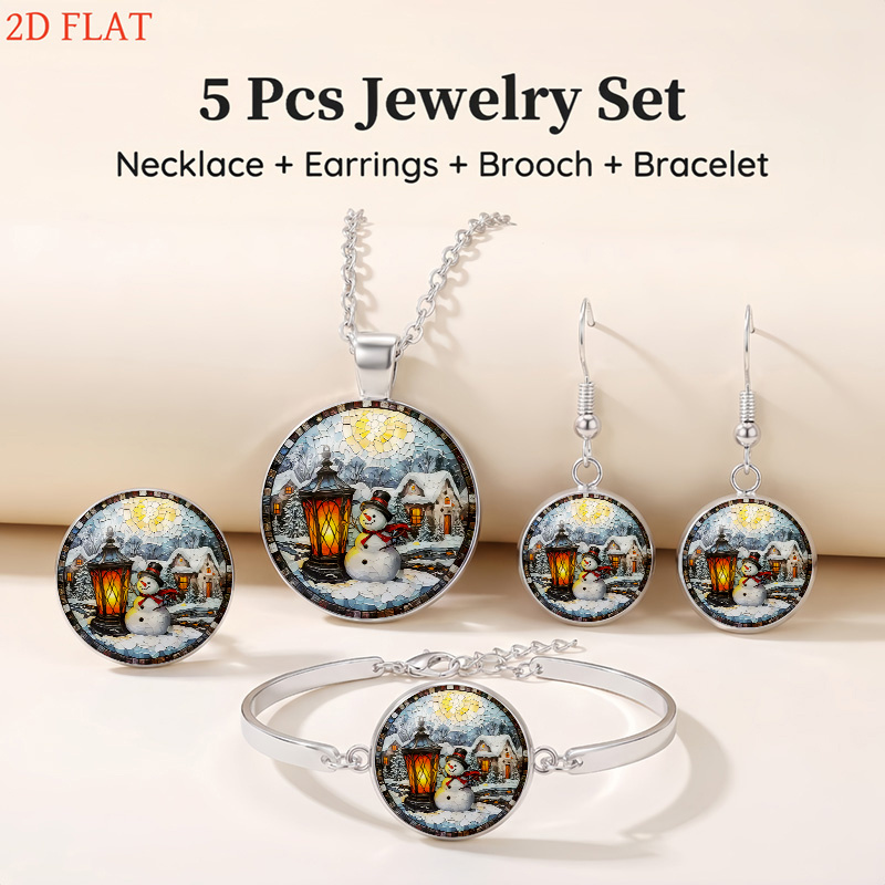 5pc Christmas Snowman & Lantern-Themed Ladies' Jewellery Set, Gift Ready